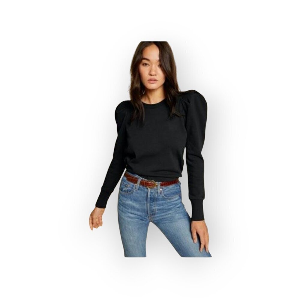 Nation LTD Nikka Pleat Shoulder Sweatshirt Jet Black XS Anthropologie Cotton Top